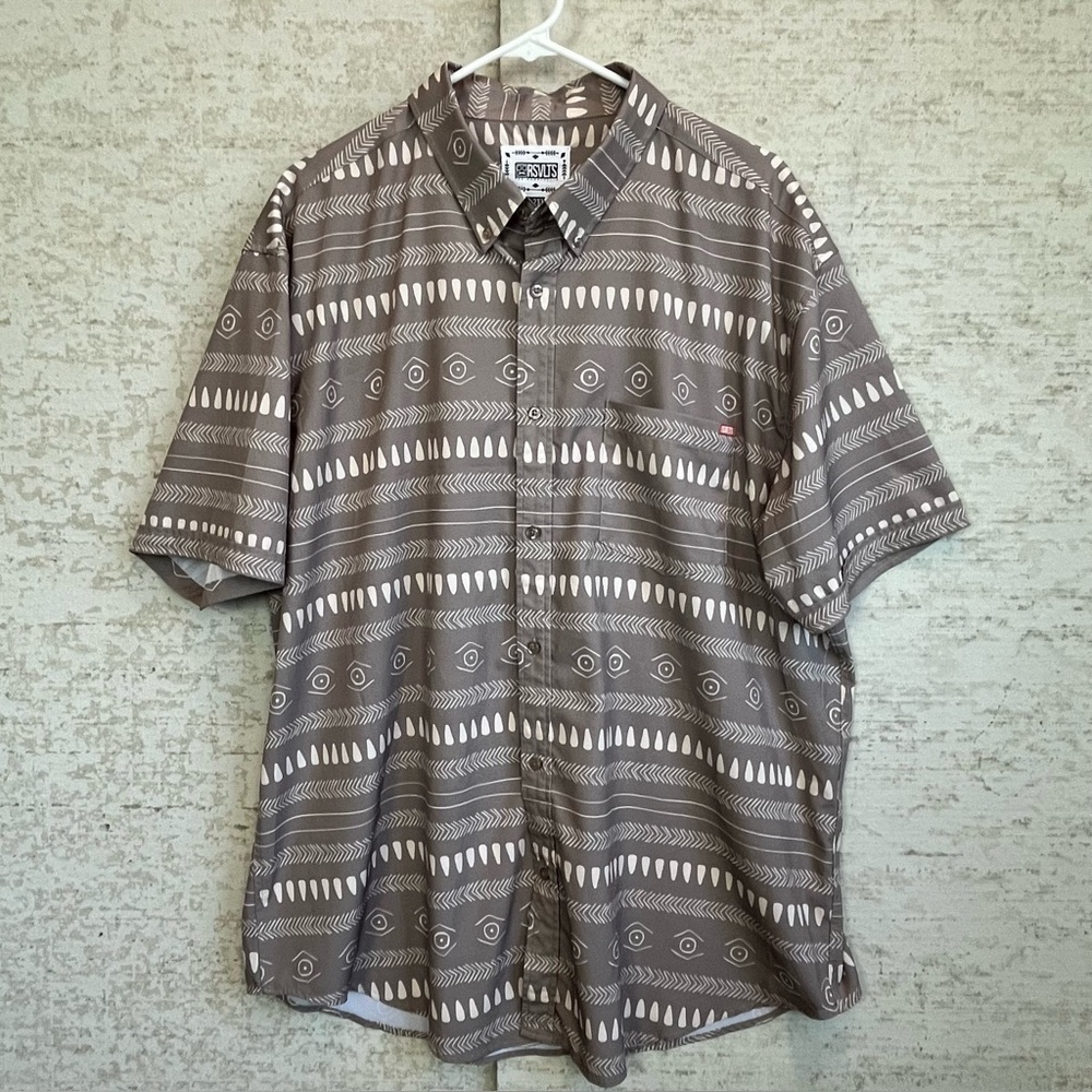 RSVLTS Brown Aztec Patterned Men's Shirt Size 2XL Kynuflex Dare Mighty Things
